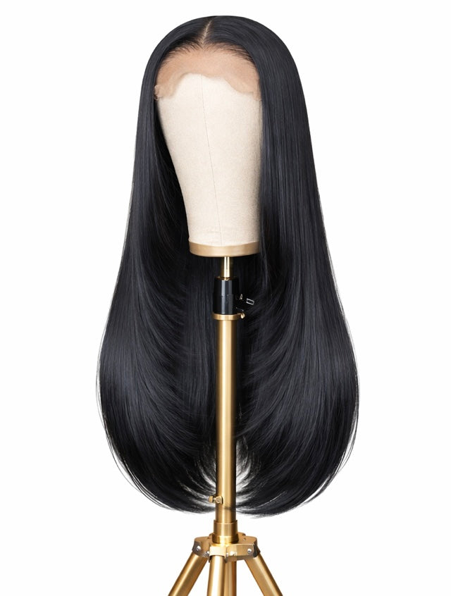 HD Bella Luxe Wig outdoor model 4x4 HD lace straight layered wig soft glam natural finish