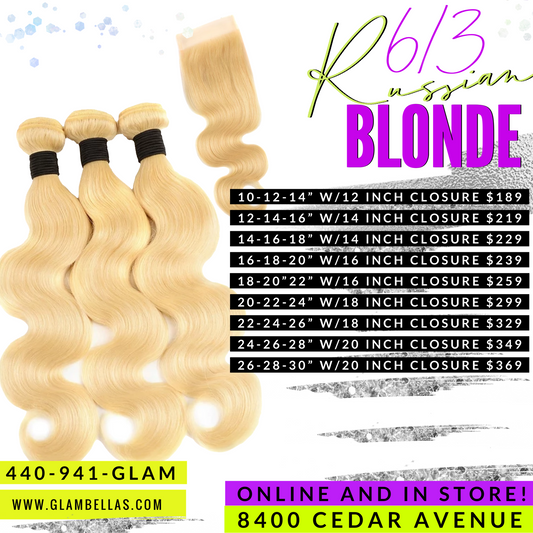 613 Russian Blonde 3 Bundle & Closure Sale